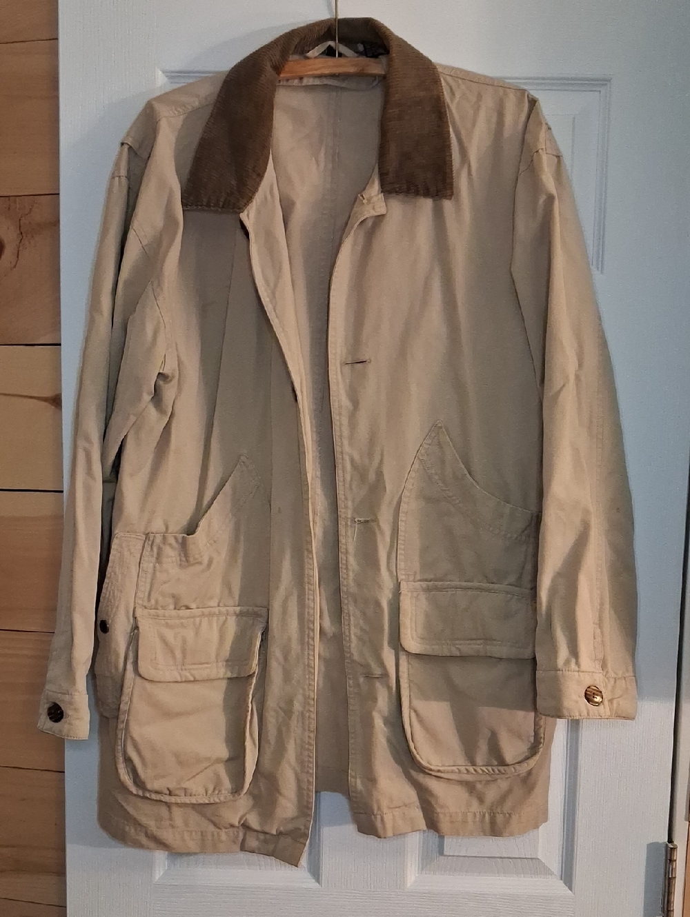 Source Unknown Beige Field Jacket with Brown Corduroy Collar